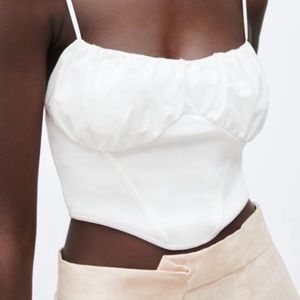 Zara cropped knit corset top in white